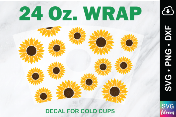 24oz. Sunflower Full Wrap Tumbler SVG — Graphics & Print Templates