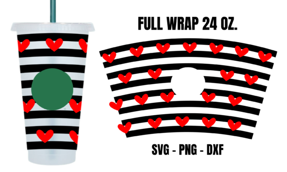 Black Stripes Hearts Starbucks Cup SVG: Graphics for Crafts