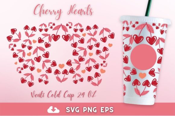 Cherry Hearts 24oz Venti Cold Cup SVG: Graphics for Crafts & Branding