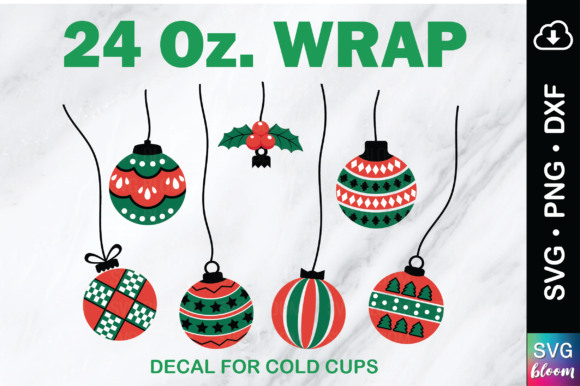Christmas Ball 24oz Full Wrap Tumbler SVG: Graphics & Print Templates