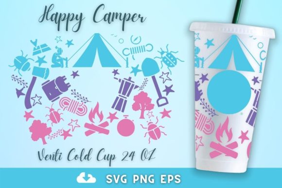 Happy Camper 24oz Venti Cold Cup SVG: Graphics for Crafts & Branding