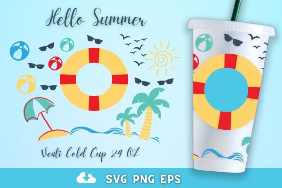 Hello Summer 24oz Venti Cold Cup SVG: Graphics for Crafts