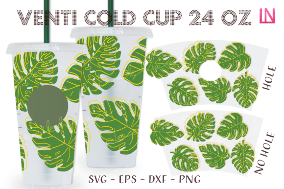Monstera Layered 24Oz Venti Cold Cup SVG: Graphics for Crafts & Content