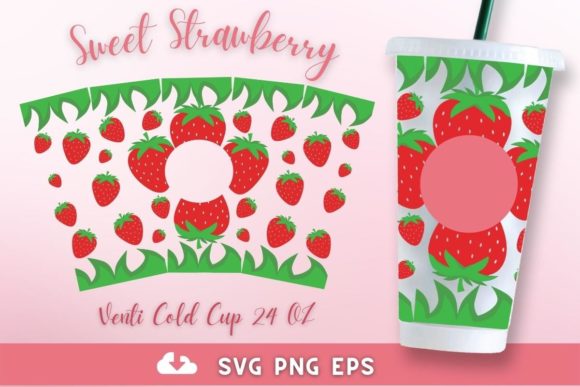 Sweet Strawberry 24oz Venti Cold Cup SVG: Graphics for Crafts & Branding