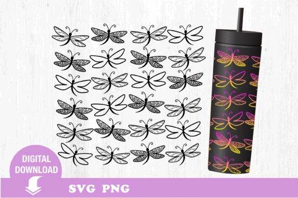 Tumbler SVG: Dragonfly Summer Graphics & Print Templates