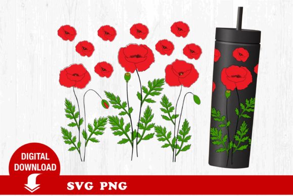 Tumbler SVG: Poppy Flower Graphics & Print Templates