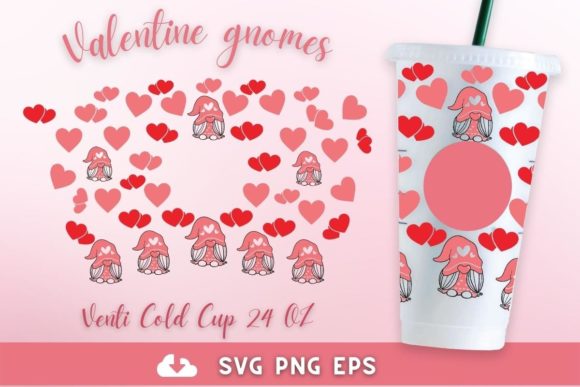 Valentine Gnomes 24oz Venti Cold Cup SVG: Graphics for Crafts & Campaigns