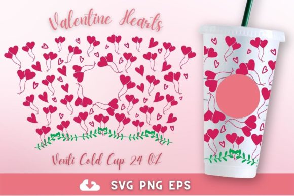 Valentine Hearts 24oz Venti Cold Cup SVG: Graphics for Crafts